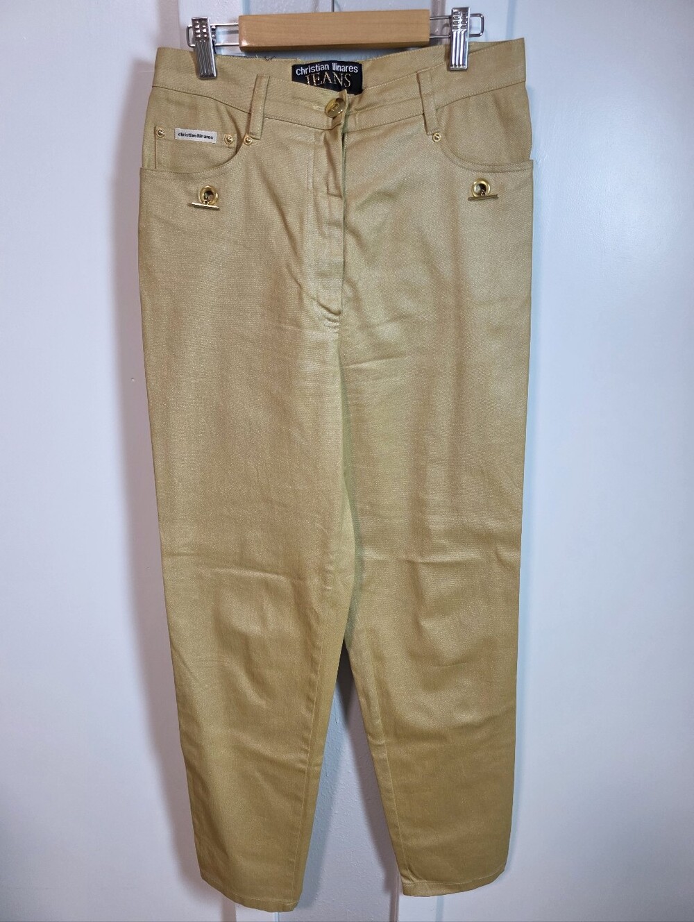 Vintage Christian Llinares Jeans Gold Shimmer High-Waist Straight Leg Pants